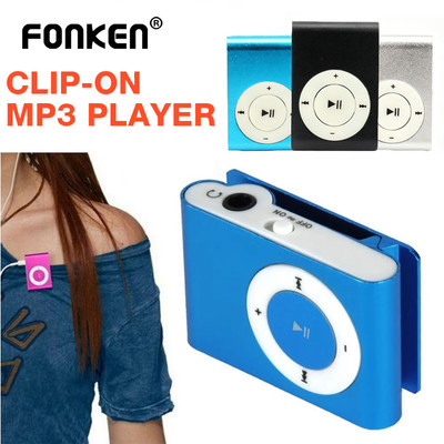Fonken Mini MP3 Máy Nghe Nhạc Phương Tiện Mini Kẹp Có Tai Nghe Hỗ Trợ Thẻ TF Thiết Kế Phong Cách Walkman