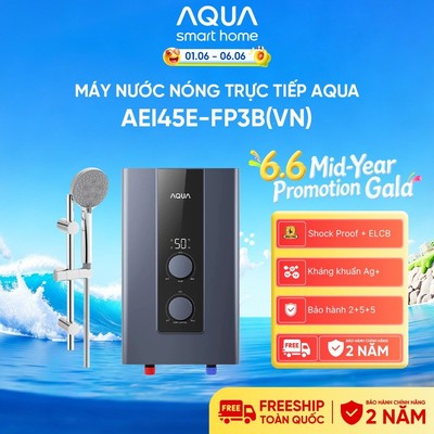 Máy nước nóng trực tiếp Aqua AEI45E-FP3B(VN) - Chống giật chủ động Shock Proof - Freeship toàn quốc - Bảo hành 2 năm