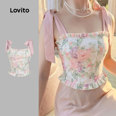 Lovito Áo nữ phong cách cổ điển phối màu buộc dây mùa xuân/hè màu hồng LK4ED573