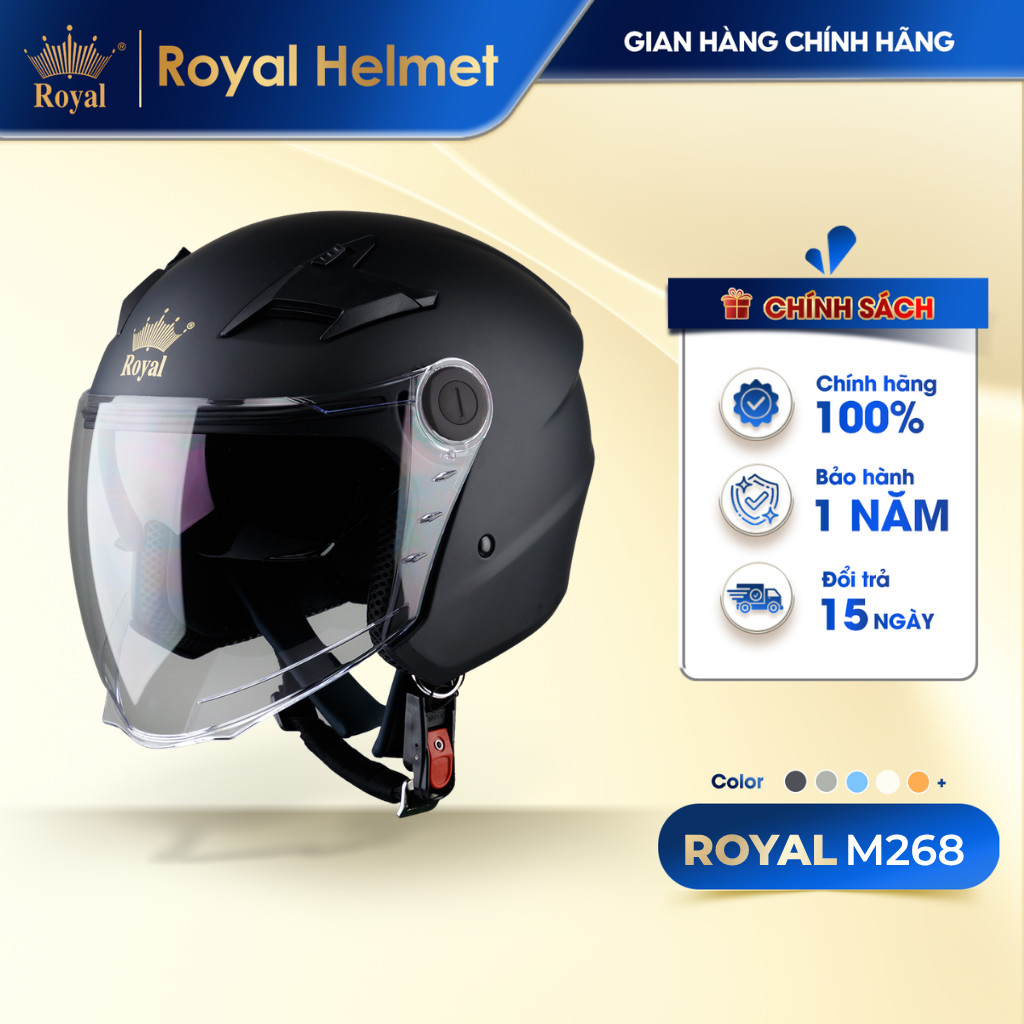 [Royal Helmet Store] Mũ Bảo Hiểm 3/4 Royal M268 2 Kính, Nón Bảo Hiểm Kính Râm Chống Nắng Đi Phượt