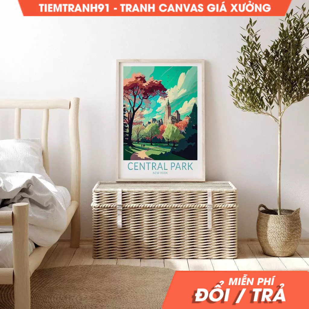 Tranh treo tường, Central Park New York Travel Poster, Manhattan New York Wall Art, tặng kèm đinh tr
