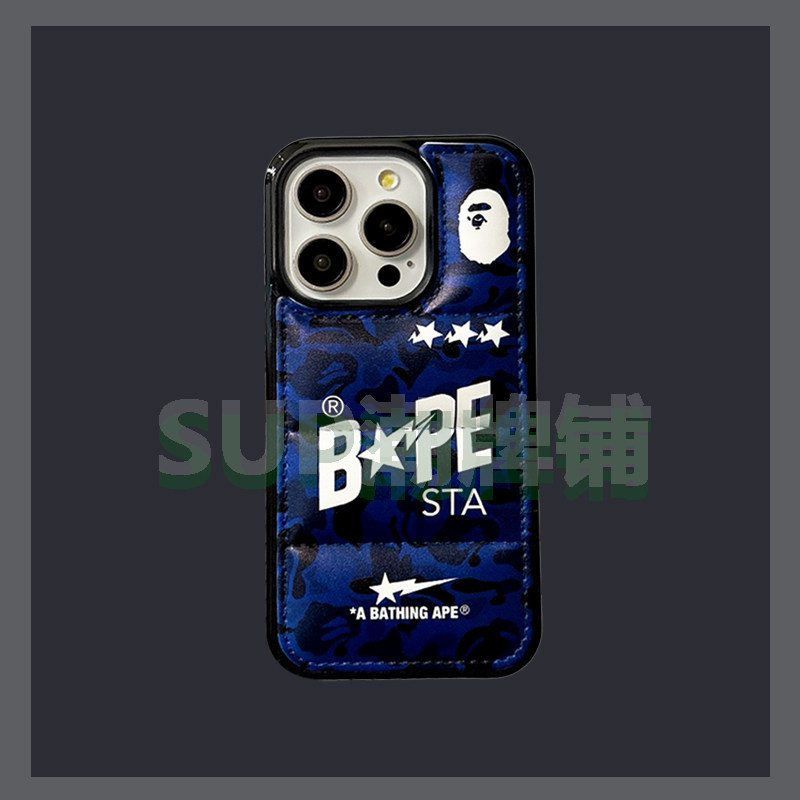 Bape Ape-Man Down Jacket Apple 16ProMax Vỏ Điện Thoại 16 Cặp Đôi Phong Cách Mới Thích Hợp Cho iPhone