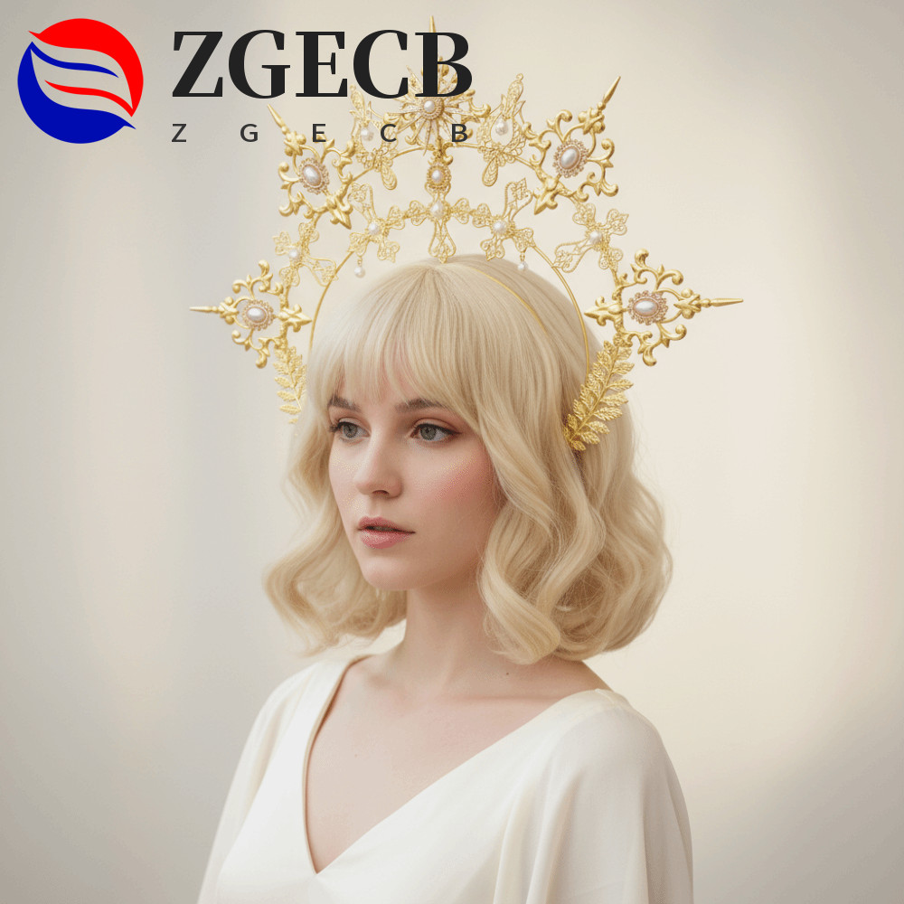 ZGECB Sun Goddess Crown, Mạ Vintage Baroque Tiara Headband, Lolita Glory Crown Giả Chất Liệu Hợp Kim