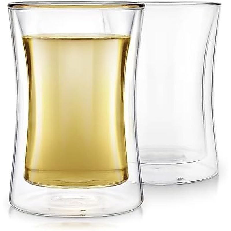 Teabloom Modern Insulated Tasting Glass Cups - Set of 2 Double Walled Glasses (10 oz / 300 ml) - Mil