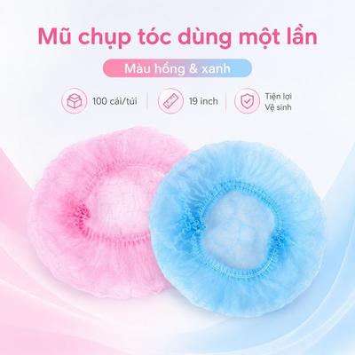 Mũ chụp tóc Mũ trùm tóc dùng một lần 100 cái/túi co giãn tốt thoáng khí sạch sẽ tiện lợi