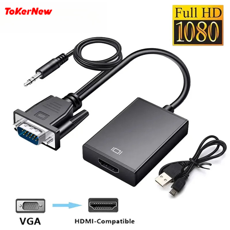 VGA TO HDMI-compatible TV Converter 1080P HD Audio Video Cable Adapter VGA Input HD Output for Compu