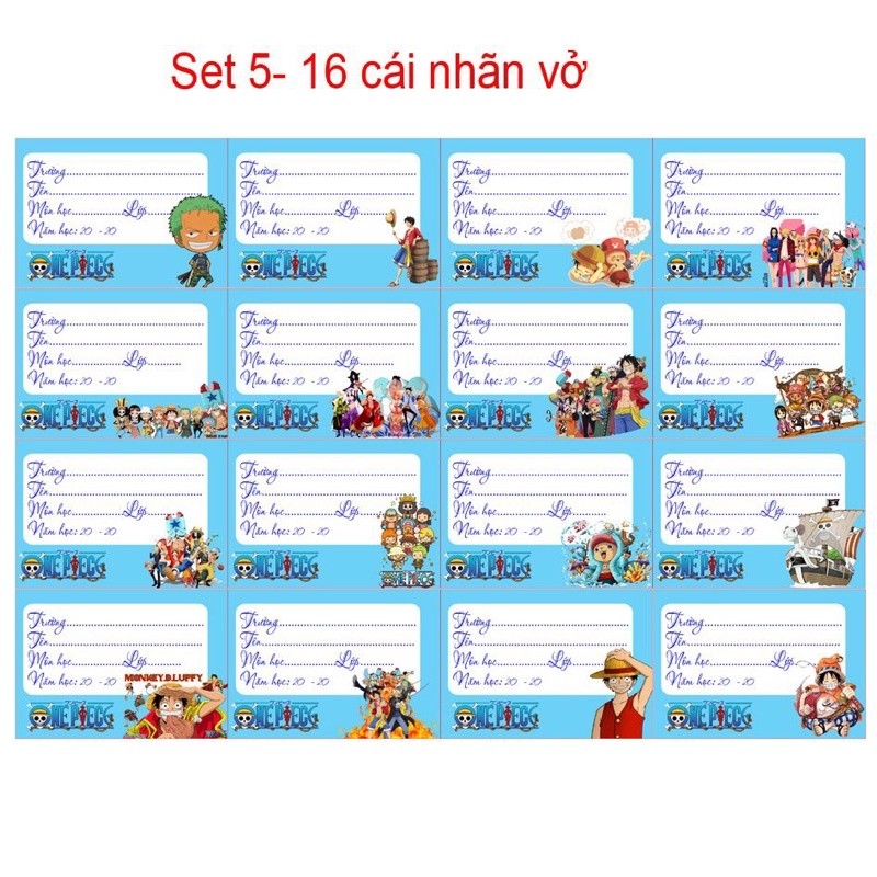 nhãn vở one piece set 100 -20 cái / nhãn vở lufy /nhãn vở zozo