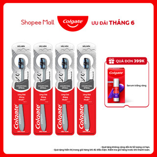 Bộ 4 Bàn chải Colgate 360 kháng khuẩn Charcoal lông chải xoắn kép