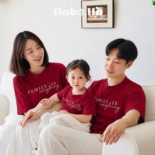 [ BABOHA ] áo thun gia đình Family is Everything màu đỏ chất cotton 4 chiều mát mịn