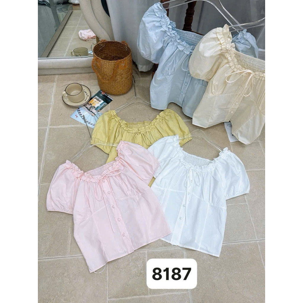 JANG STORE Áo kiểu tay bồng khuy cải mặc được trễ vai mã 8187+2236 jang store