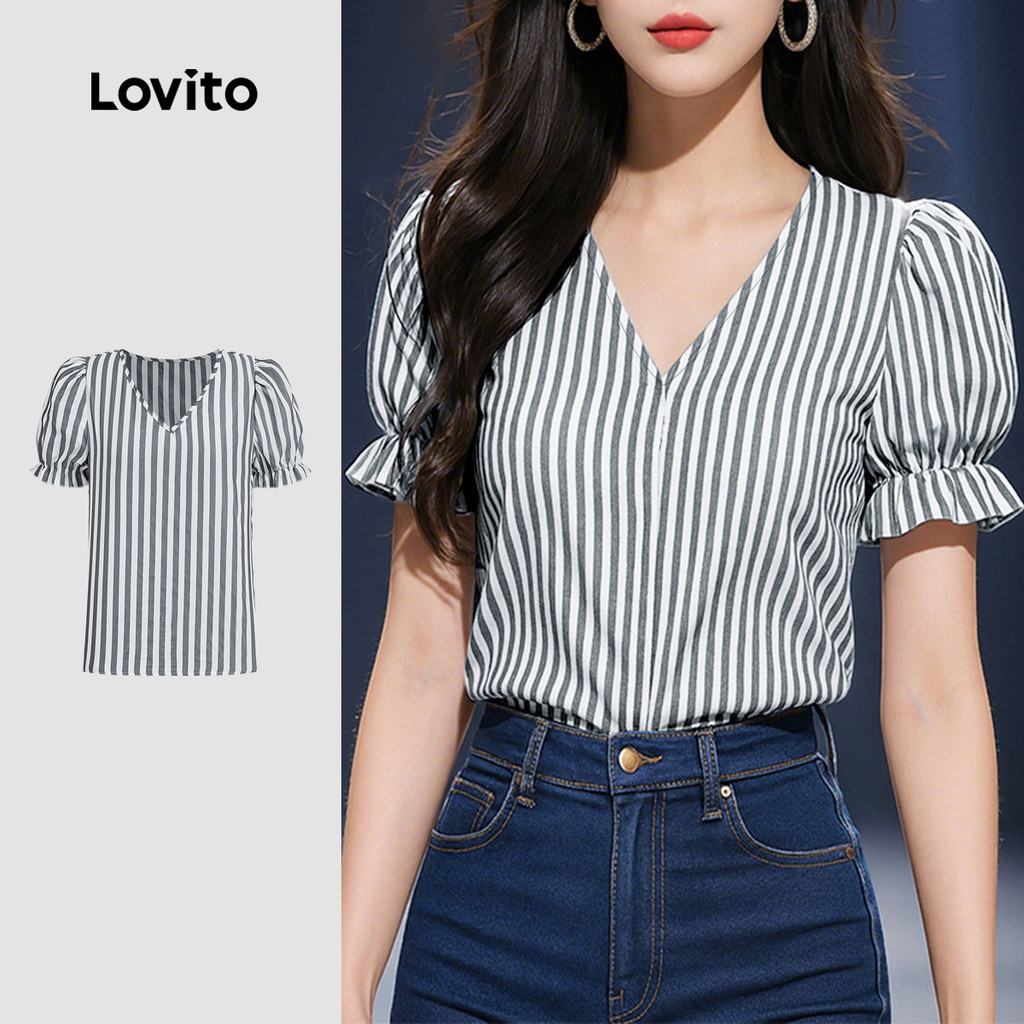 Lovito Áo sơ mi thanh lịch cảm nhận về đường nét Áo sơ mi xuân/hè cho nữ L154LD363