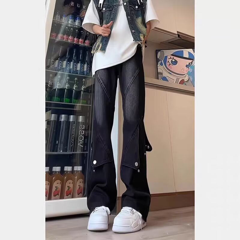 Đen Khâu Mỹ Quần Jean Nam Mỹ hiphop Quần High Street Slimer Nhìn Nâng Cao Quần Micro-Flared