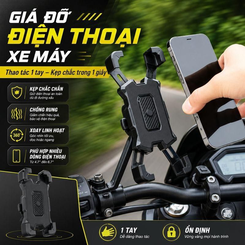 Giá Đỡ Điện Thoại Gắn Kính Chiếu Hậu Xe Máy Chống Rung Kẹp Điện Thoại Xe Máy Gắn Kính Chiếu Hậu Xoay 360 Độ