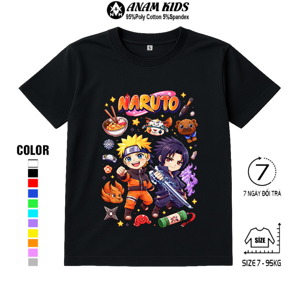Áo Thun Trẻ Em NARUTO CHIBI, Chất Poly Thái , Có Size Lớn Từ 7-95kg, Nhiều Màu Áo, Size To Nhắn Shop, ANAMKIDS