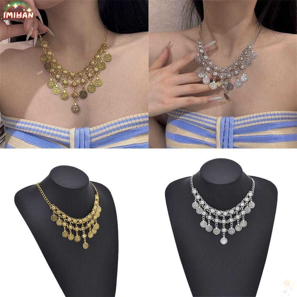 Vòng cổ tiền xu IMIHAN, Vòng cổ tua rua phong cách Bohemian cổ điển, Vòng cổ Bohemian đa năng dành c