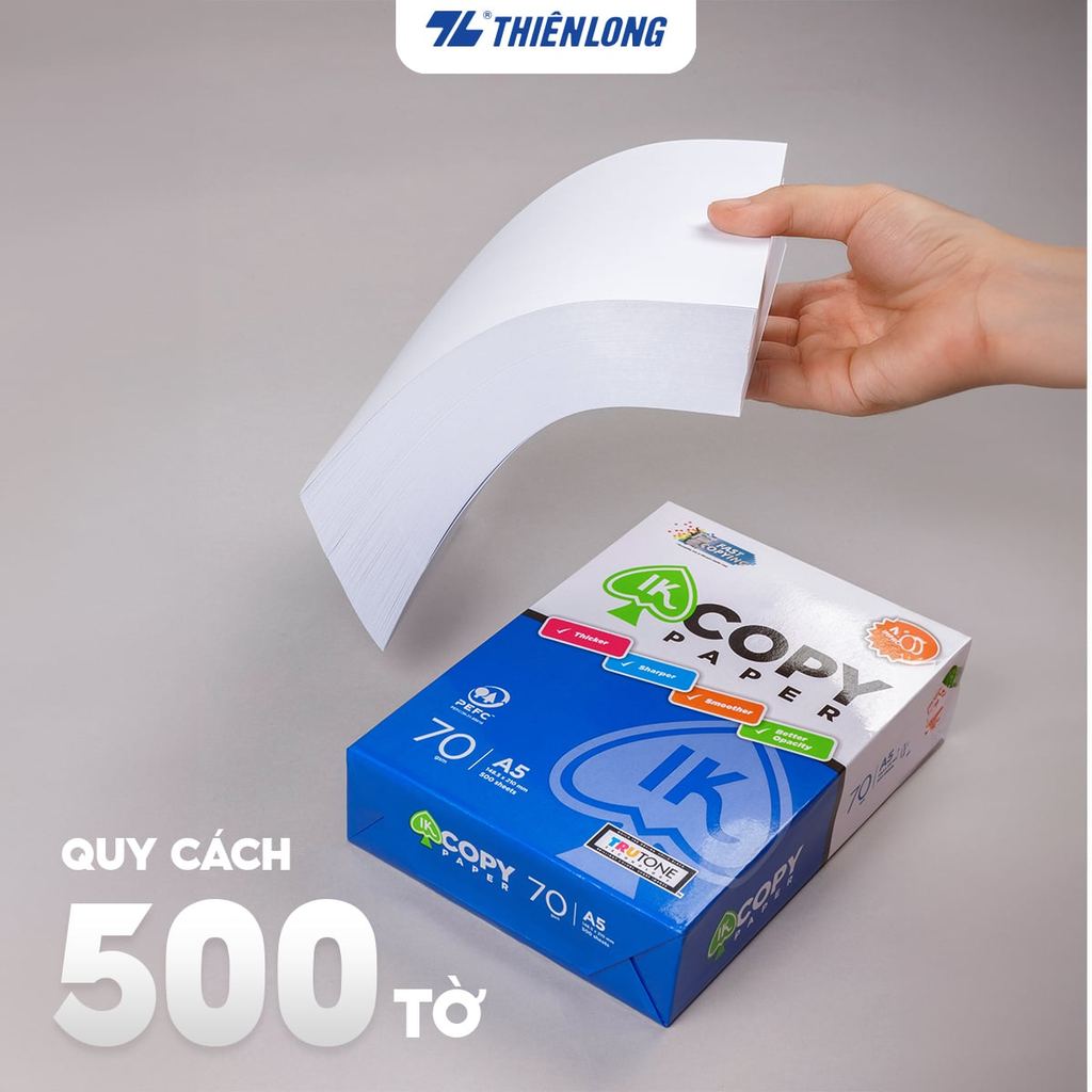 Giấy in A5, giấy photo 70gsm IK Copy 500 tờ - Giấy A5 500 tờ không gợn sóng, độ dày cao