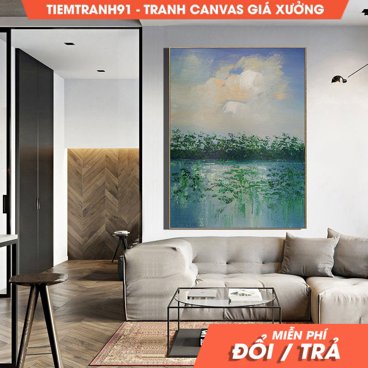 Tranh treo tường, Original Cloud  Painting,Green Abstract Painting,Large Sea Landscape Abstract Pain