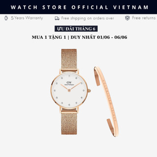 [Chính Hãng] Đồng Hồ Nữ Dây Lưới Daniel  Petite Melrose Lumine RG White, Size 28mm Kèm Cuff ChínhHãng