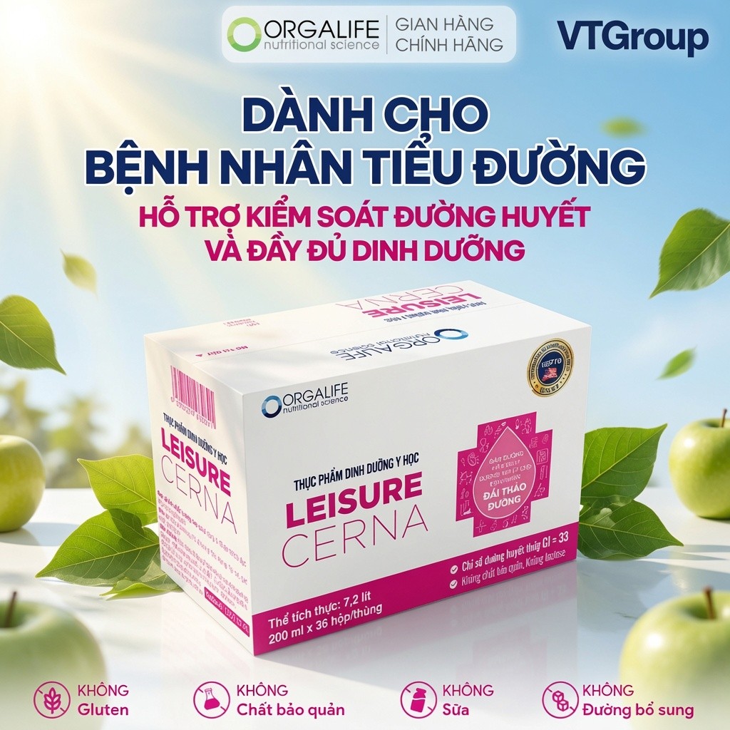 [Size mới] Thùng 36 Hộp LEISURE CERNA (200ml/Hộp), Soup uống Dinh Dưỡng cho bệnh nhân tiểu đường