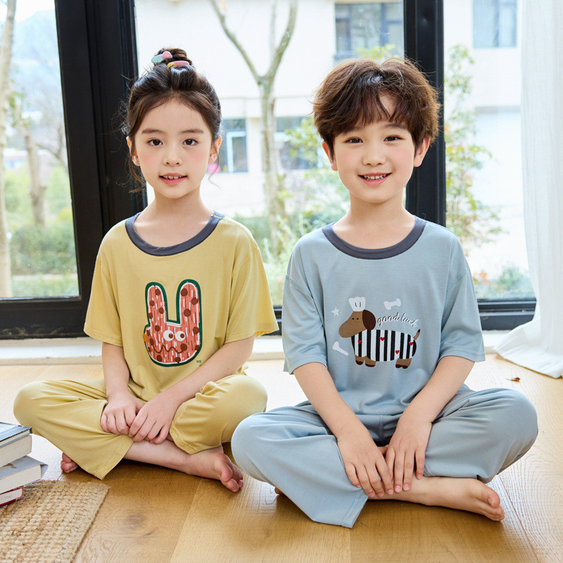 [DUDU] Bộ đồ ngủ Tencel Lyocell dành cho trẻ em Bộ đồ điều hòa mùa hè Bộ đồ bé trai bé gái Bộ đồ ngủ