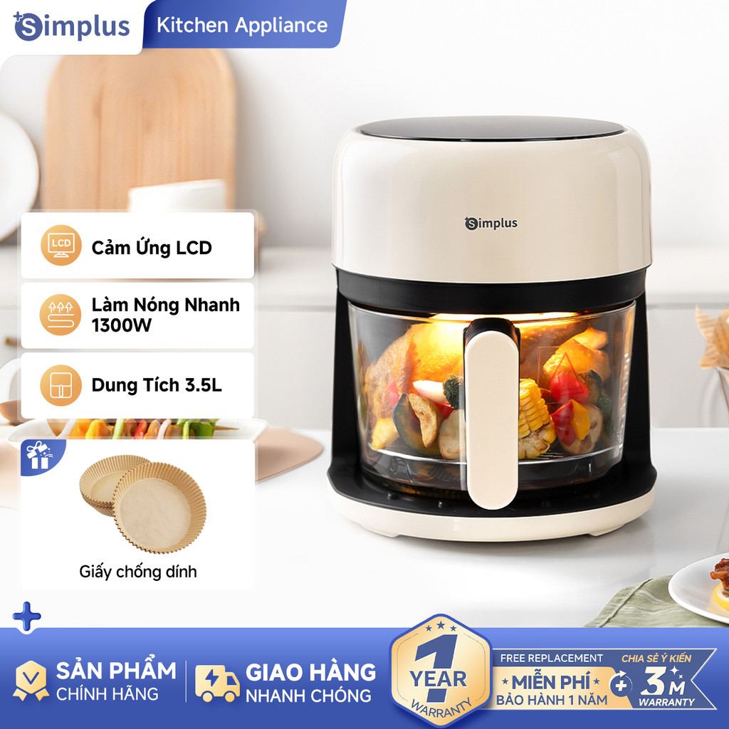 Simplus Nồi chiên không dầu - Dung tích 3.5L Giỏ chiên thủy tinh KQZG017 - Bảo Hành 1 Năm 1 Đổi 1