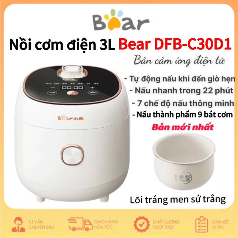 Nồi cơm điện 3L Bear DFB-C30D1 công suất 600W bản cảm ứng có 7 chế độ nấu sẵn hẹn giờ BH 18 tháng ..