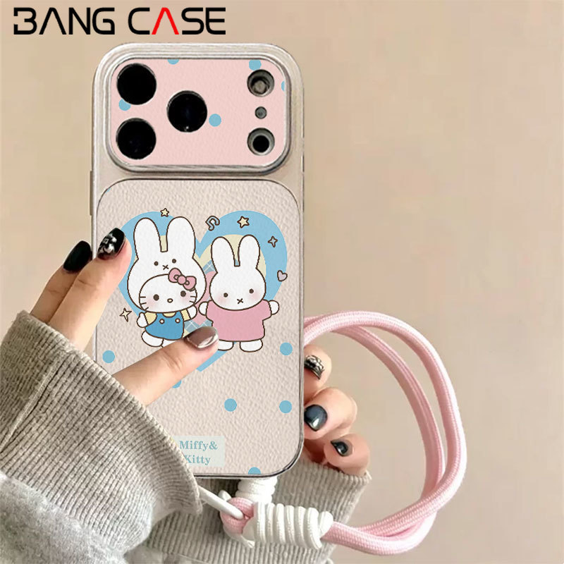 Leather Texture Plated Phone Case for IPhone 17 16 15 14 13 12 11 Pro Max Xs Max Miffy Kitty Soft Co