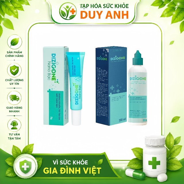 Combo DIZIGONE Kháng Khuẩn & Chăm Sóc Da Toàn Diện - Kem Nano Bạc Dizigone 25g + Dung Dịch Kháng Khu