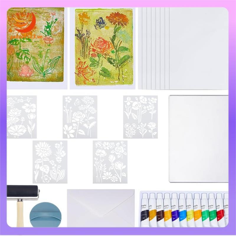[gaozuo523.vn] Tấm Gelatin có thể tái sử dụng 12,7x17,8 Cm / 5x7 Inch Bộ đĩa in Gel Stencils, Sơn Ac