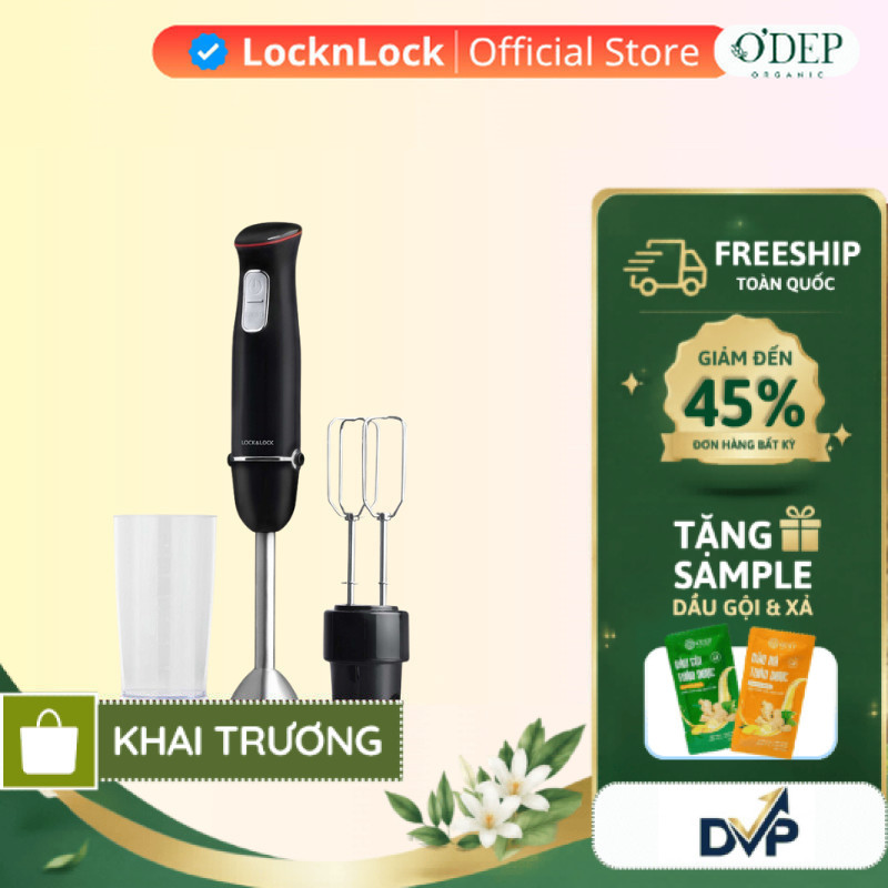 Máy xay cầm tay đa năng LocknLock Chính hãng Multi-purpose 2 in 1 Hand Blender màu đen EJM516BLK  - 