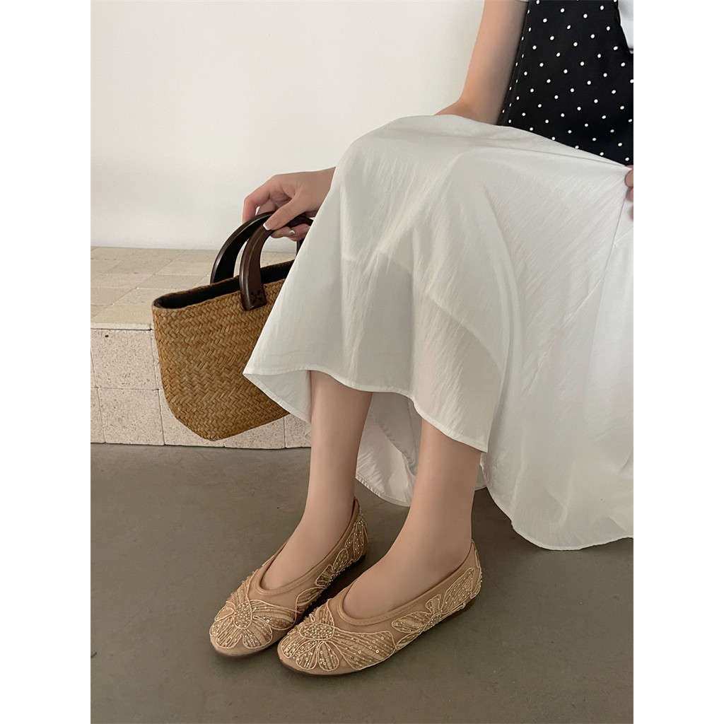 【Lamode】Giày Nữ Thời Trang 202 Phong Cách Mới Thêu Đính Hạt Giày Slip-On Nữ