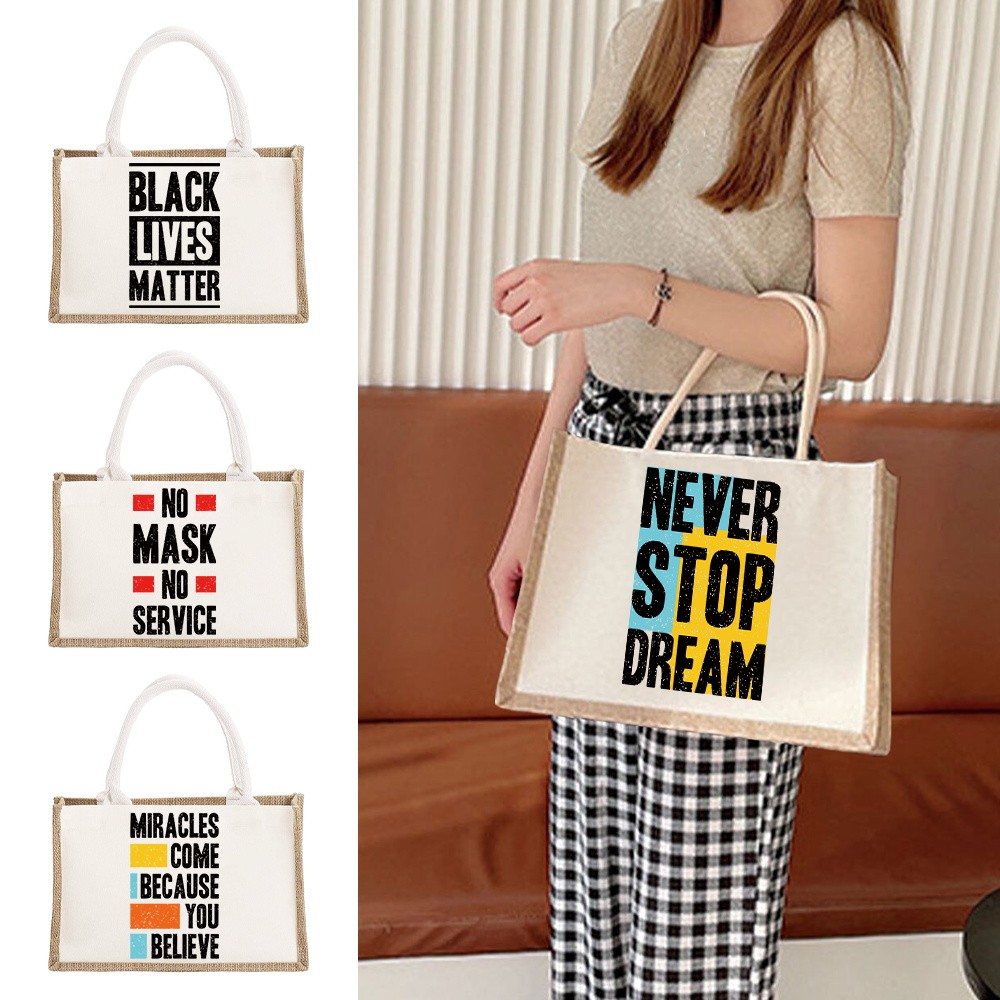 Beach Burlap Tote Bags Word Print Personalized Bridesmaid Bridal Party Girls Trip Gifts Jute Tote Sh