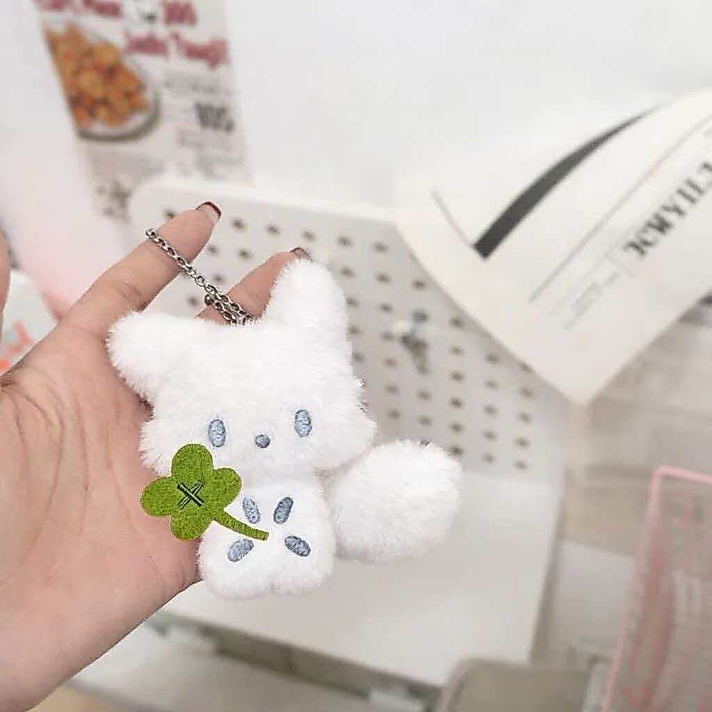 [Khuyến nghị cửa hàng] Lucky Four-leaf Clover Fox Plush Doll Móc khóa Mặt dây chuyền Túi tình yêu Ni