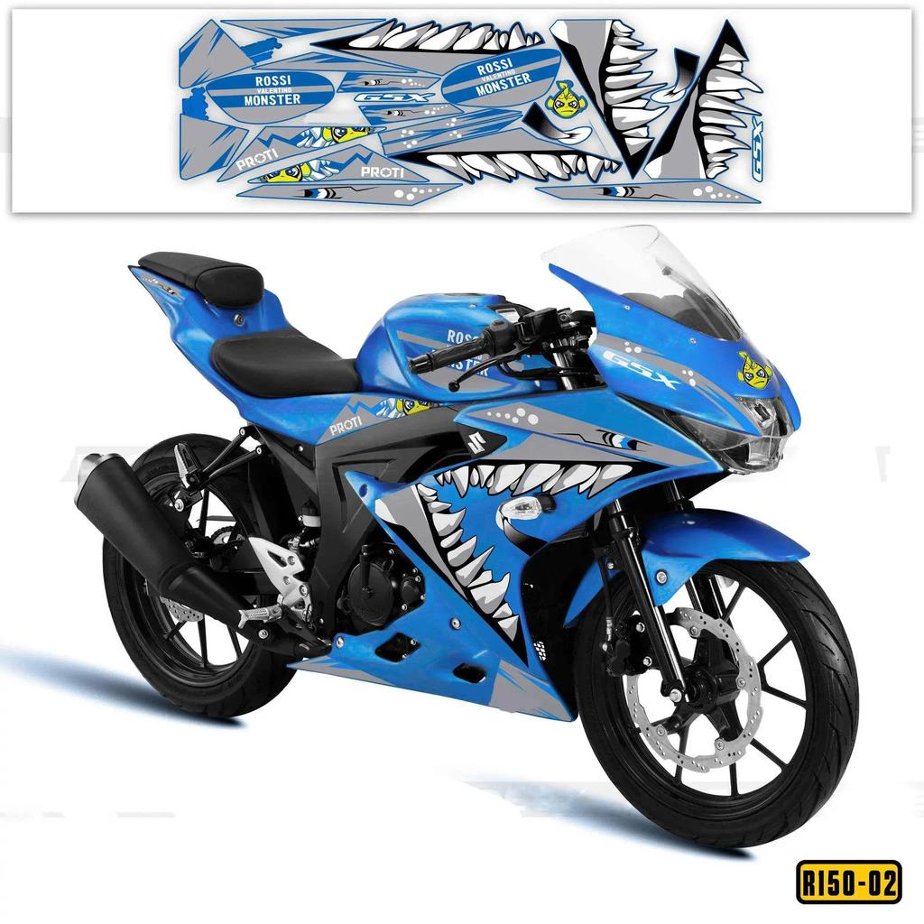 Tem rời GSX R150 mẫu răng cá mập - Decal 3 lớp cao cấp, chống nước, không bay màu decal tem xe