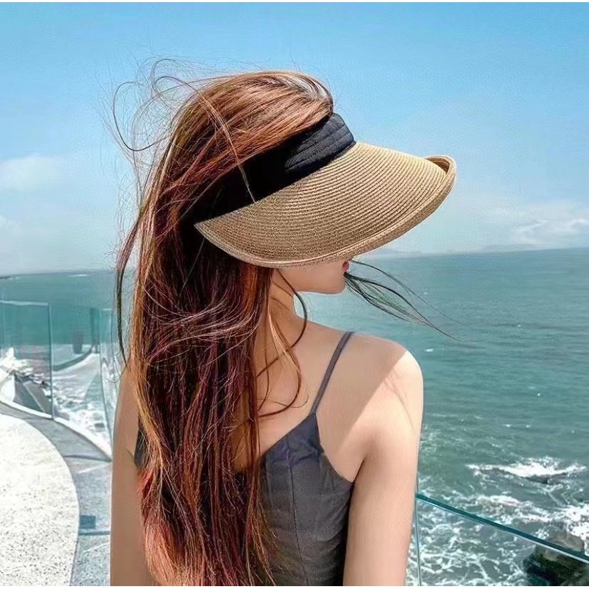 XZHT Wide-brimmed sun protection hat for women, summer Japanese-style versatile open-top sun hat for