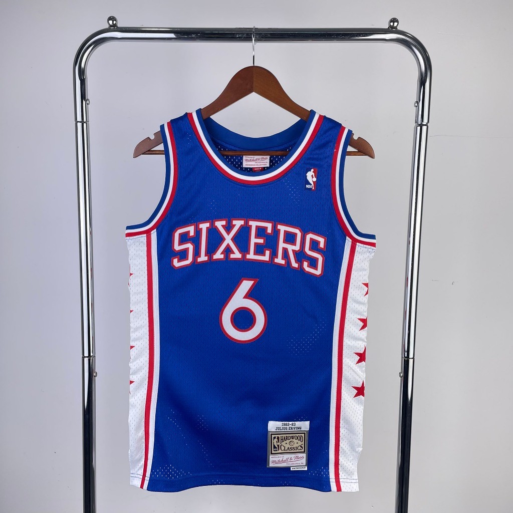 Áo đấu bấm nóng nam Julius Erving Philadelphia 76ers Mitchell Ness Swingman - xanh