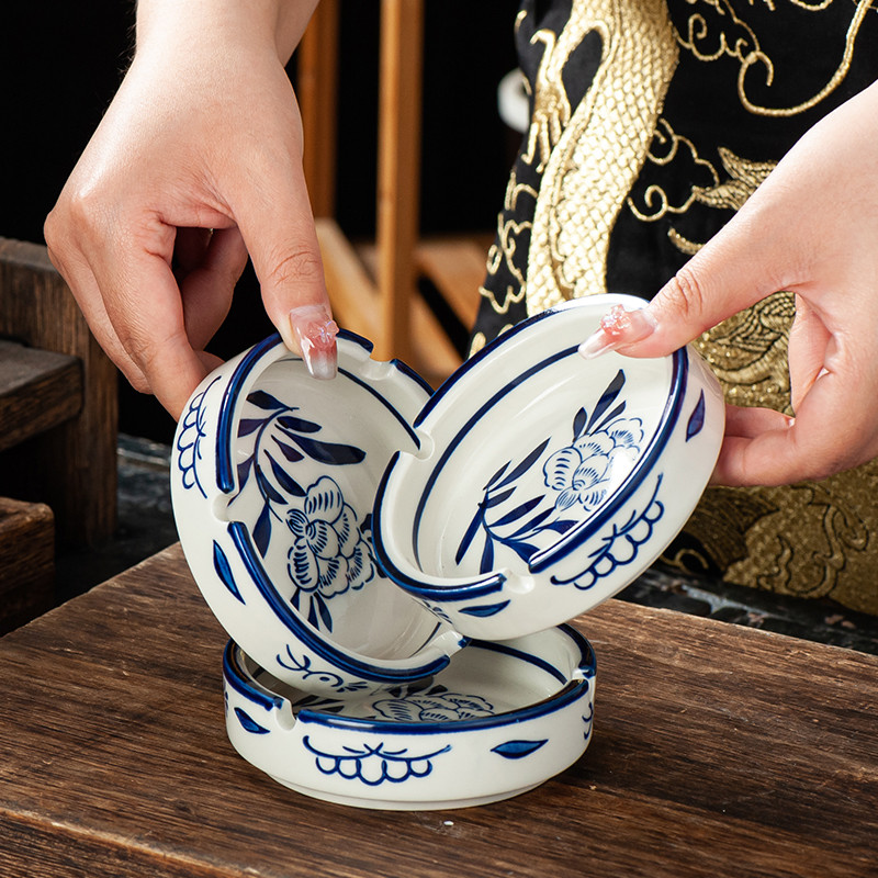 Farmhouse Stoneware Retro Gạt Tàn Khách Sạn Nhà Hàng Gốm Sứ Trắng Gạt Tàn Đơn Giản Đồ Đá Tròn Gạt Tà