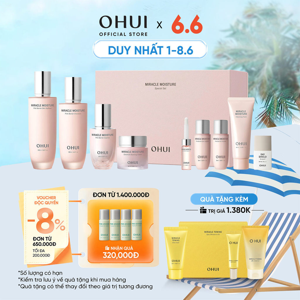 [OHUI Official] Bộ dưỡng ẩm căng mượt sáng da toàn diện 9 món OHUI Miracle Moisture Pink Barrier Set