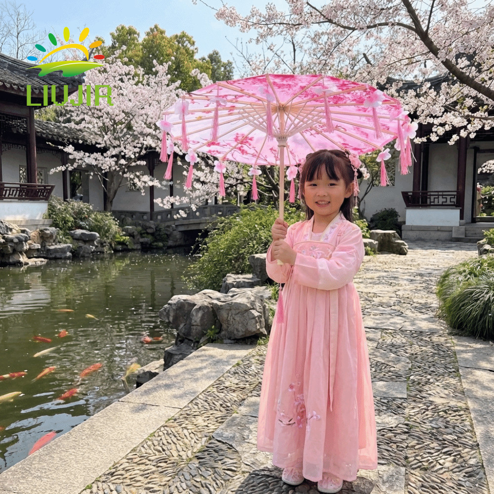 LIUJIR Ô Tua Rua Vải LIUJIR, Ô Cổ Trung Quốc 56cm Phong Cách Trung Quốc, Ô Hanfu Chống Mưa Cầm Tay C