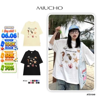 Áo thun form rộng mùa hè unisex ATD1049 Miucho tay lỡ cổ tròn in mix