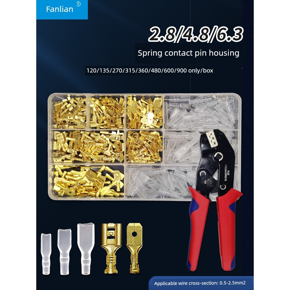 2.8 / 4.8 / 6.3MM Plug-In Spring Terminal + Vỏ bọc Dây kết nối Plug-In Press Cold Terminal Connectio