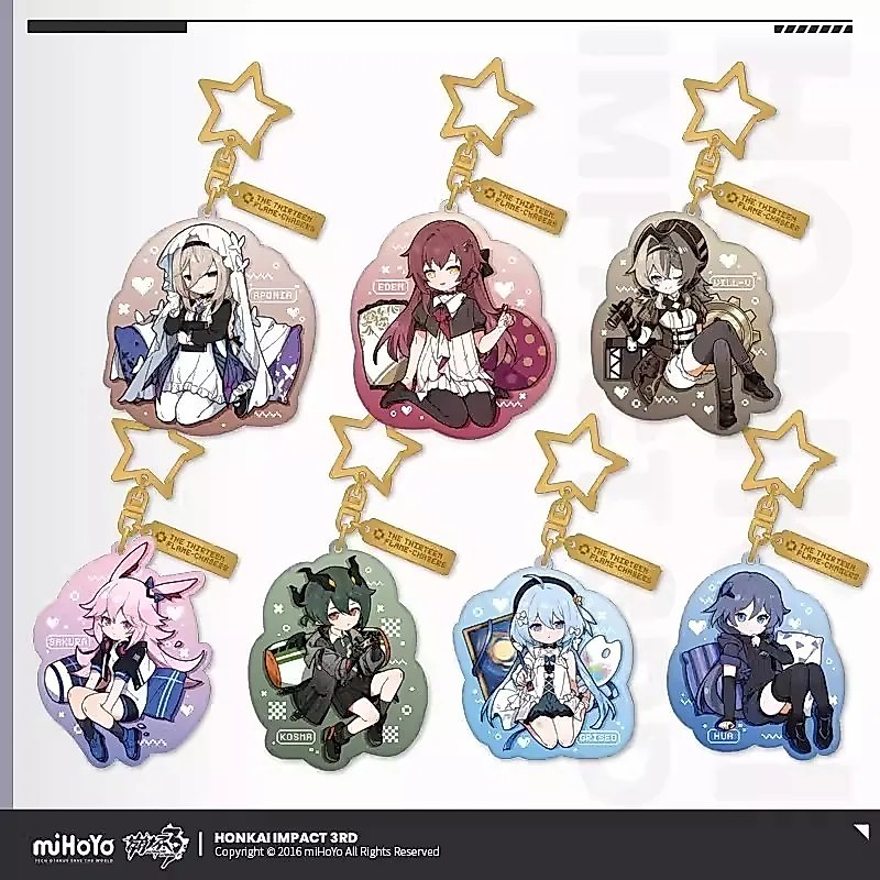 Móc khóa Honkai Impact 3 Mica Acrylic khóa sao nhân vật Elysia Mobius Pardofelis Aponia Fu Hua Kevin