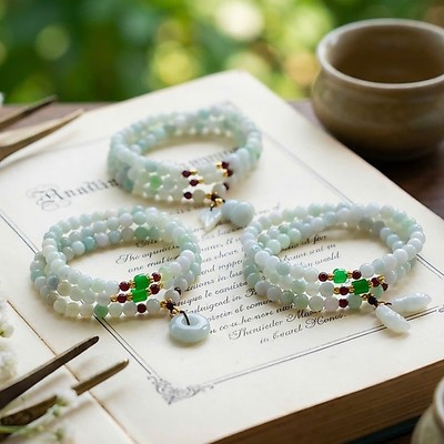 Chuỗi Cẩm Thạch A Làm Vòng Tay Quấn 3 Hoặc Vòng Cổ Mix Charm - Ngọc Trai Trường Thịnh