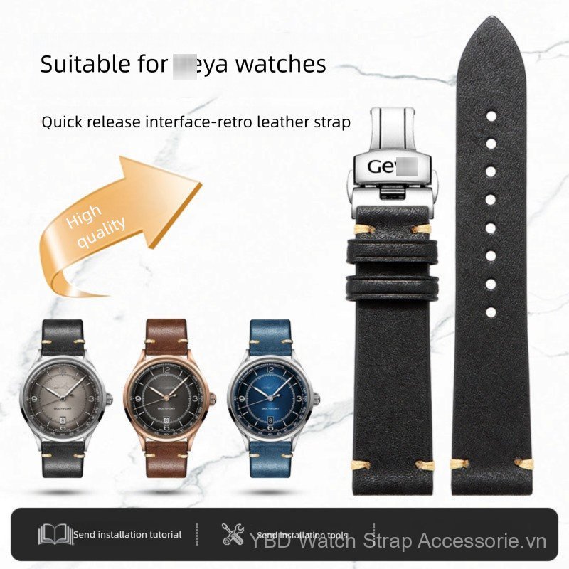 Dây đeo đồng hồ da thật 20 / 22mm cho Geya Great Wall Voyager Series Retro Da bò chống mồ hôi Dây đe