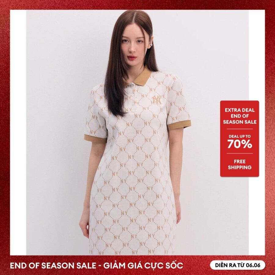 MLB - Đầm polo nữ cổ bẻ tay ngắn mini Diamond Monogram Jacquard Piqué 3FOPM0443-50CRS