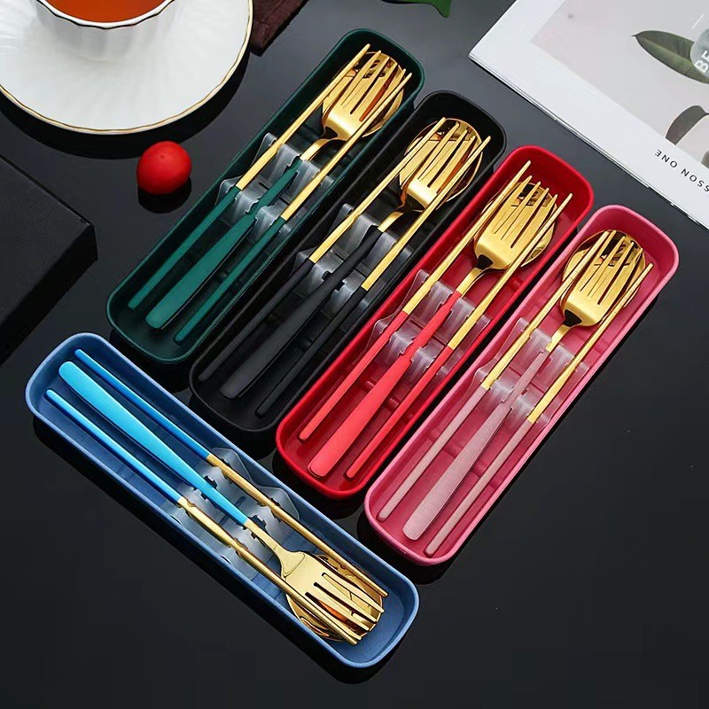 New Product~304Stainless steel Korean-style portable cutlery set chopsticks, spoon, and fork three-p