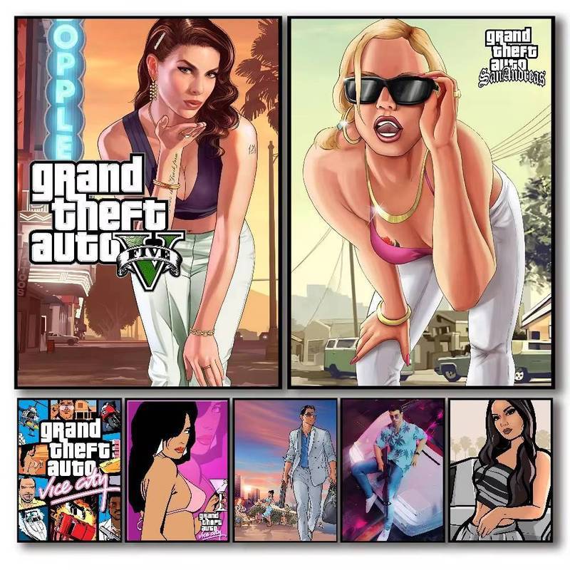 Áp phích canvas không khung trò chơi Gta Vice City Áp dụng cho trang trí nghệ thuật treo tường phòng