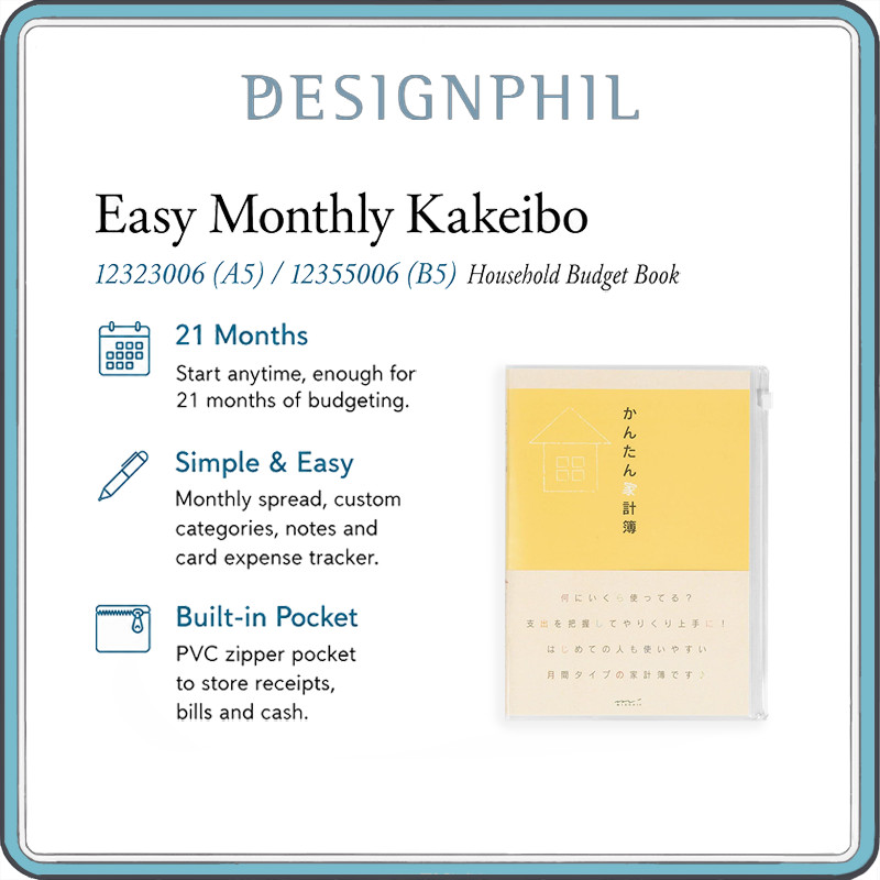 Midori Easy Monthly Budget Book A5/B5 - Simple Expense Tracker