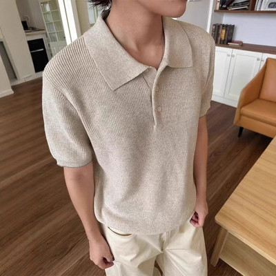 Nam Dệt Kim Polo Tee Tiền Cũ Thẩm Mỹ Ve Áo Tay Ngắn Thời Trang Mặc Thường Ngày WW71
