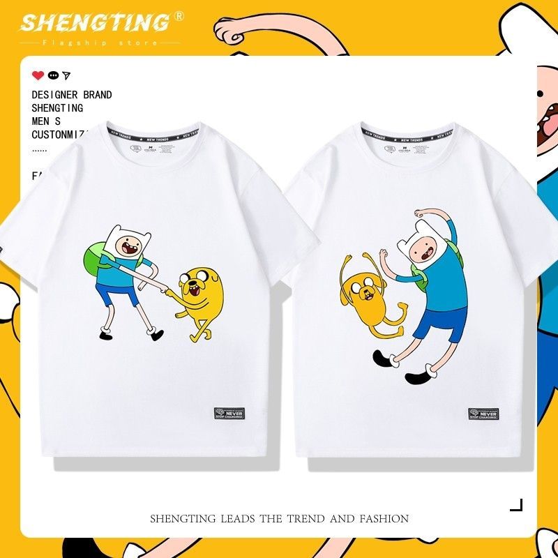 AdventureTime Phiêu Lưu Thời Gian Kho Báu Hàng Hóa Tay Ngắn Nam Cặp Đôi Cotton Nguyên Chất Po Và Da 